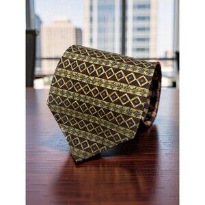 Lamberti Men’s Tie 100% Silk Made in Italy Brown Gold Geometric Necktie 59" x 4"